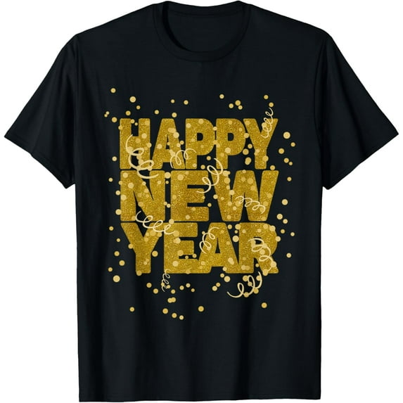 Happy New Year Confetti Fireworks New Year's Eve Party Outfit T-ShirtMen and women, Black T-shirt, size: Extra large