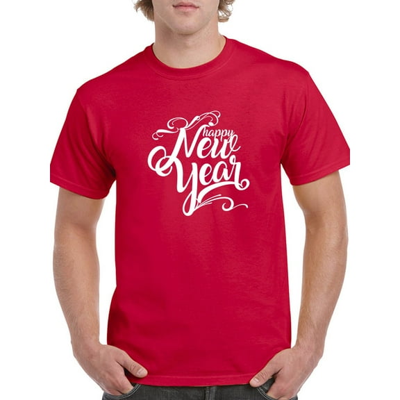 "Happy New Year" Cool Swirly Quote Men Red T-Shirt, Male Small
