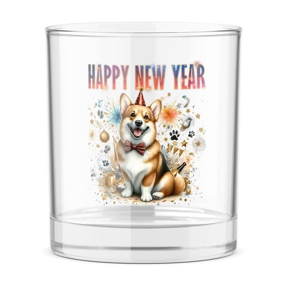 Happy New Year with Corgi Fireworks Holiday Xmas Winter 2025 11oz Whiskey Glass Mug Welsh Corgi Dog Lover Gifts Idea Whiskey Cocktail Glasses Cup - 00025