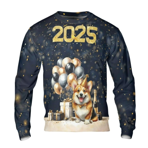 Happy New Year Corgi Welcome 2025 Balloon Firework Party All Over Print 3D Sweatshirt Unisex Merch Welsh Corgi Dog Lover Gifts Idea - 01014