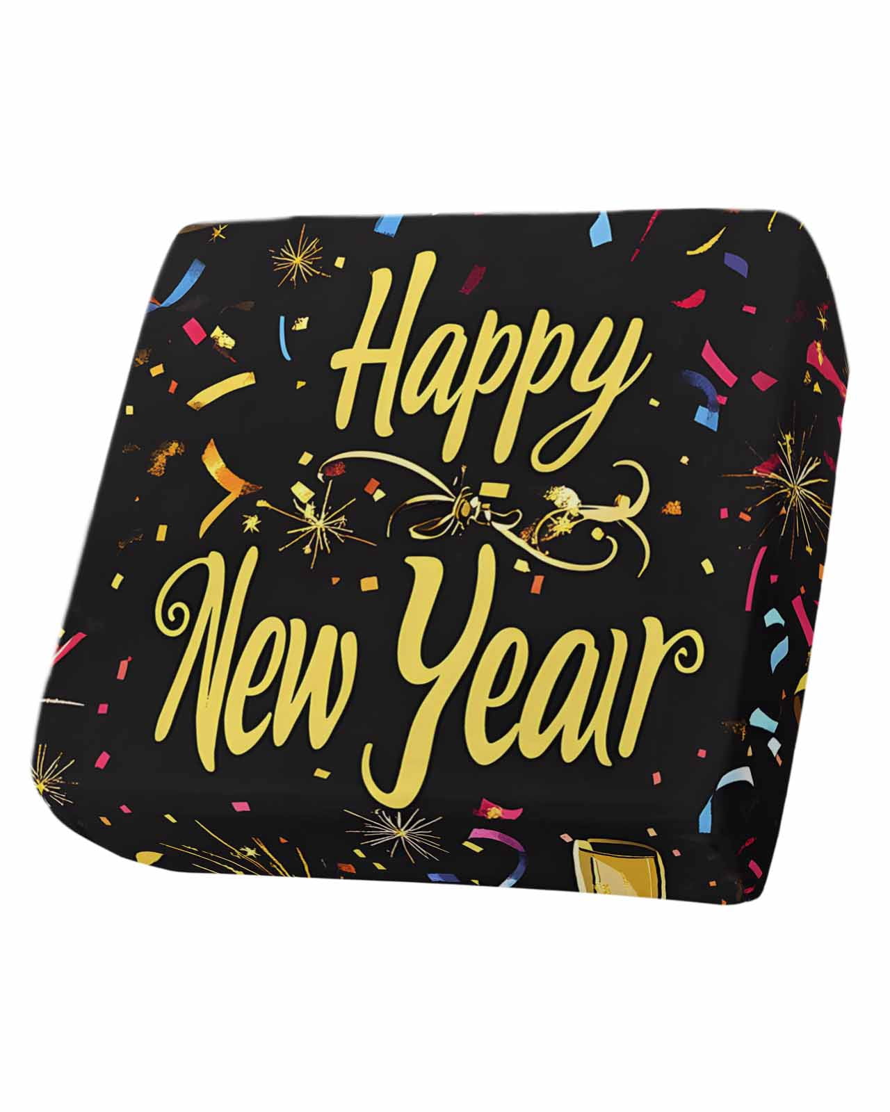 Happy New Year Couch Cushion Covers, Stretch Seat Cushion Covers for Sectional Sofa, Colorful Modern Abstract Art Individual Sofa&nbsp;Slipcovers Furniture Protector with Elastic&Straps Small 1Pcs