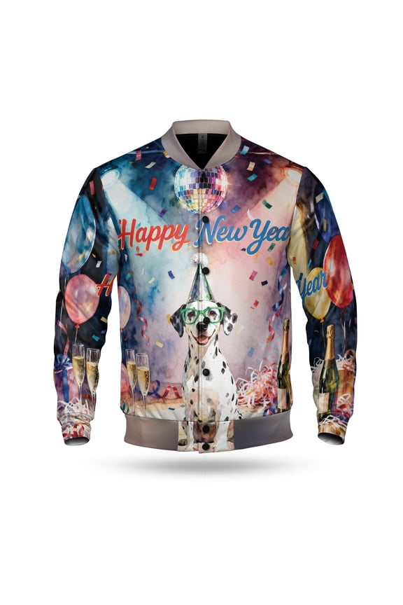 Happy New Year Dalmatian Chills on Year-End Party All Over Print 3D Baseball Jacket Dog Lover Bomber Jacket Softball - 12023