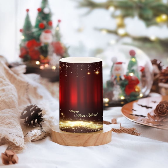 Happy New Year Design Set of 2 Flameless LED Candles Remote and Timer Indoor Outdoor