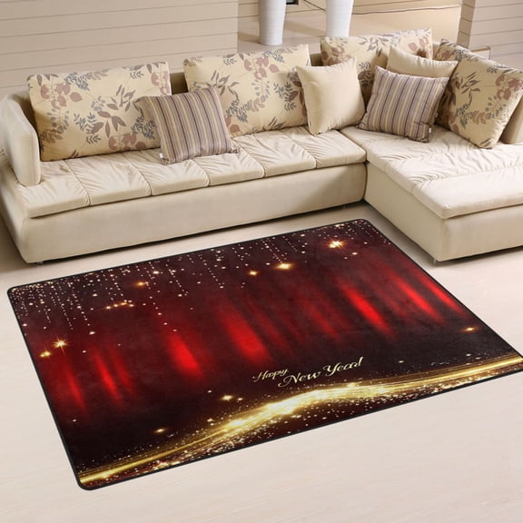Happy New Year Design Soft Polyester Area Rug 31''x20'', Non Slip, Memory Foam, Water Absorbent
