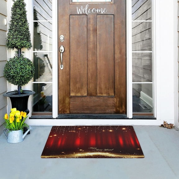 Happy New Year Design Outdoor Doormats NonSlip Bath Rugs Absorbent Muddy Dirt Resist Door Mats 32''x20''