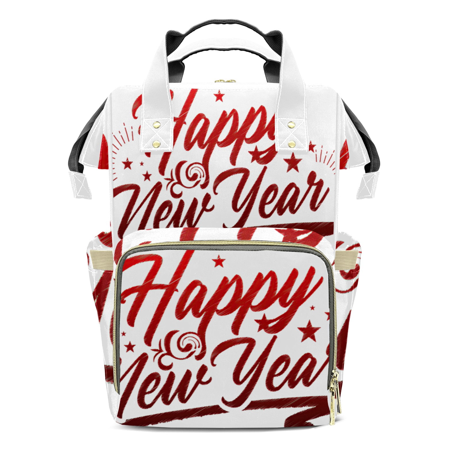 Happy New Year Diaper Backpack – Large Capacity, Insulated Baby Bottle Pocket, Multifunctional Mommy Bag for Boys & Girls