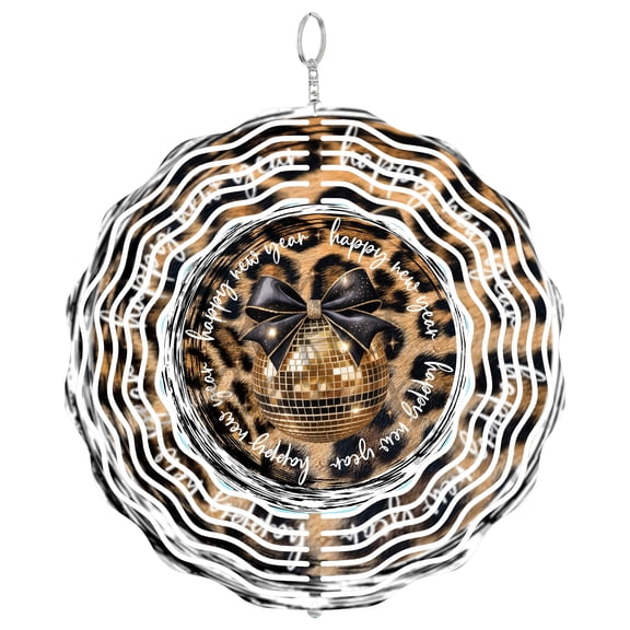 Happy New Year Disco Ball 3D Wind Spinner Stainless Steel Retro Party