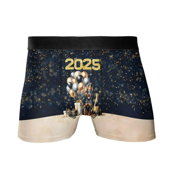 Happy New Year Doberman Pinscher Welcome 2025 Balloon Firework Party All Over Print Boxer Briefs Underwear for Men Dad Doberman Dog Lover Gifts - 01014