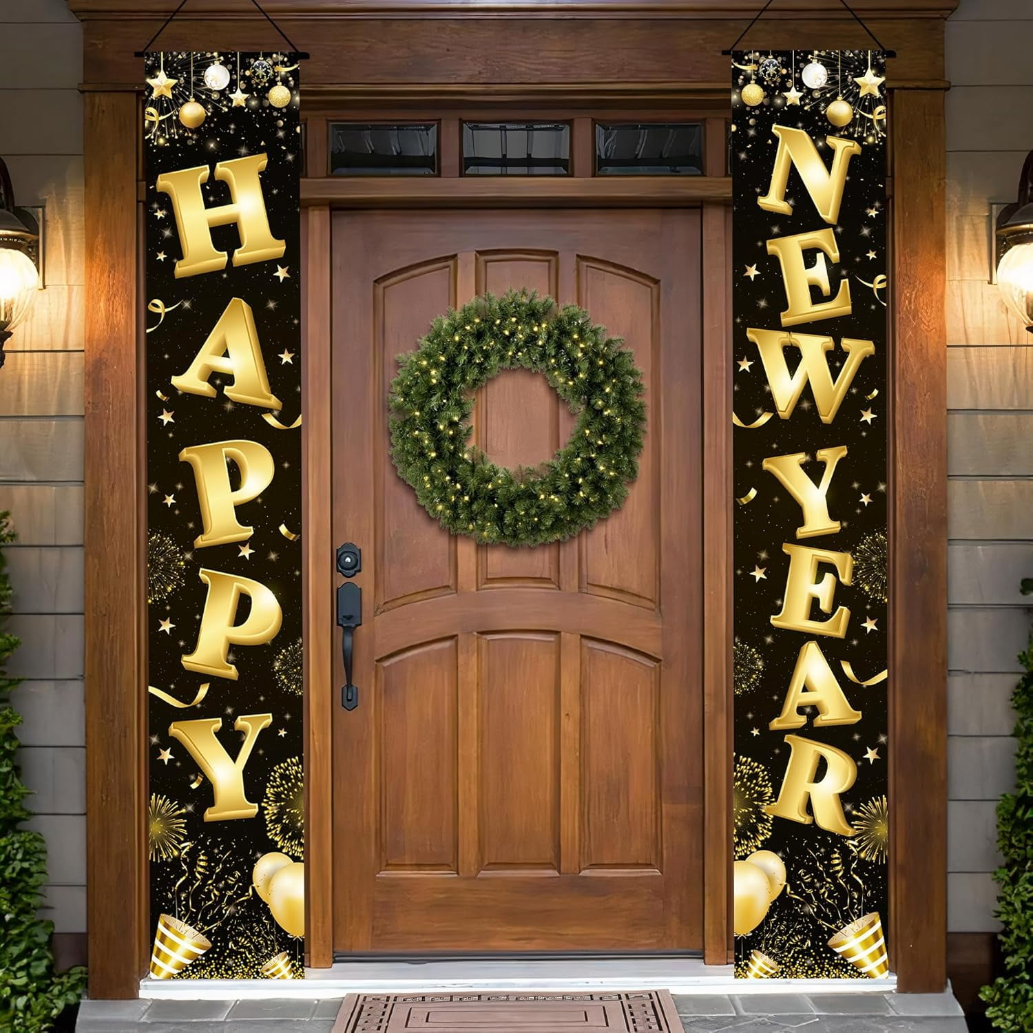 Happy New Year Door Banner 72x12 Inch New Year Sign Happy New Year Backdrop for Happy New