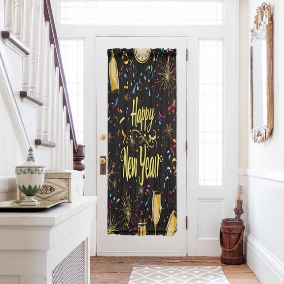 Happy New Year Door Curtains for Door Window, French Sidelight Front Back Door Curtains With Tieback, Colorful Modern Abstract Art Kitchen Rod Pocket Drapes Panel, 54"x72"