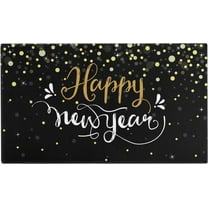 Happy New Year Door Mat Outdoor for Front Door Decorations,Happy Holidays Black Doormat,Winter Welcome Floor Mat Rug for Porch Entrance Farmhouse Decor,30" x 17"