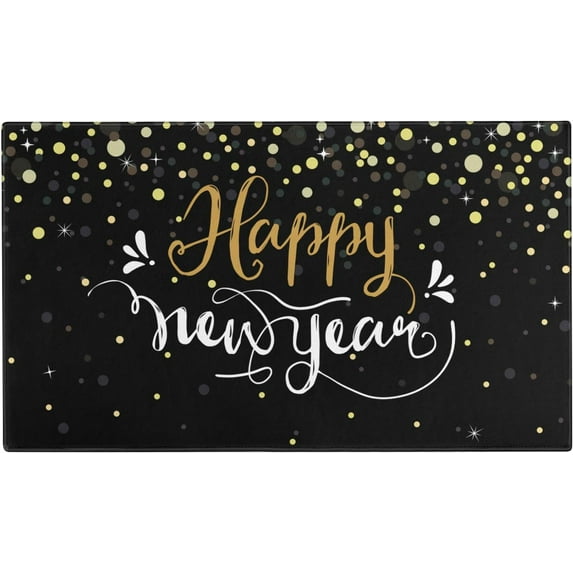 Happy New Year Door Mat Outdoor for Front Door Decorations,Happy Holidays Black Doormat,Winter Welcome Floor Mat Rug for Porch Entrance Farmhouse Decor,30" x 17"
