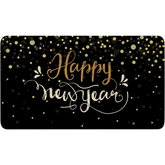 Happy New Year Door Mat Outdoor for Front Door Decorations,Happy Holidays Black Welcome Doormat,Christmas Xmas Winter Floor Mat Rug for Porch Entrance Farmhouse Decor 30" x 17"