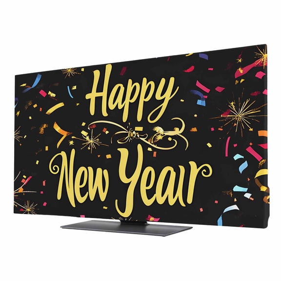 Happy New Year Elastic Indoor TV Cover 24" Dust Protector, Stretch Fabric Flat Screen TV Covers, Colorful Modern Abstract Art Universal Washable Anti-scratch Cover for Curved LCD LED OLED TVs