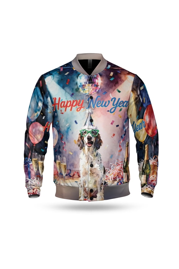 Happy New Year English Setter Chills on Year-End Party All Over Print 3D Baseball Jacket Dog Lover Bomber Jacket Softball - 12023