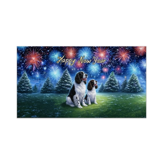 Happy New Year English Springer Spaniel Family Cheer Winter Midnight Firework Doormat Springers Dog Lover Gifts Indoor Outdoor Welcome Mat - 02025