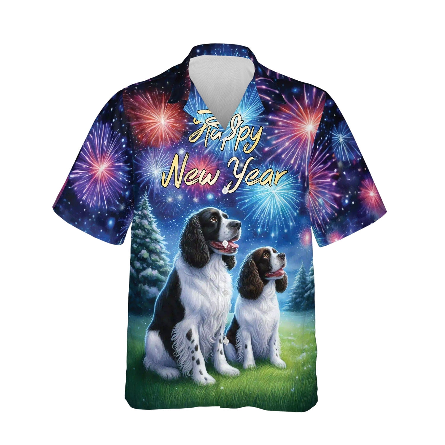 Happy New Year English Springer Spaniel Family Cheer Winter Midnight ...