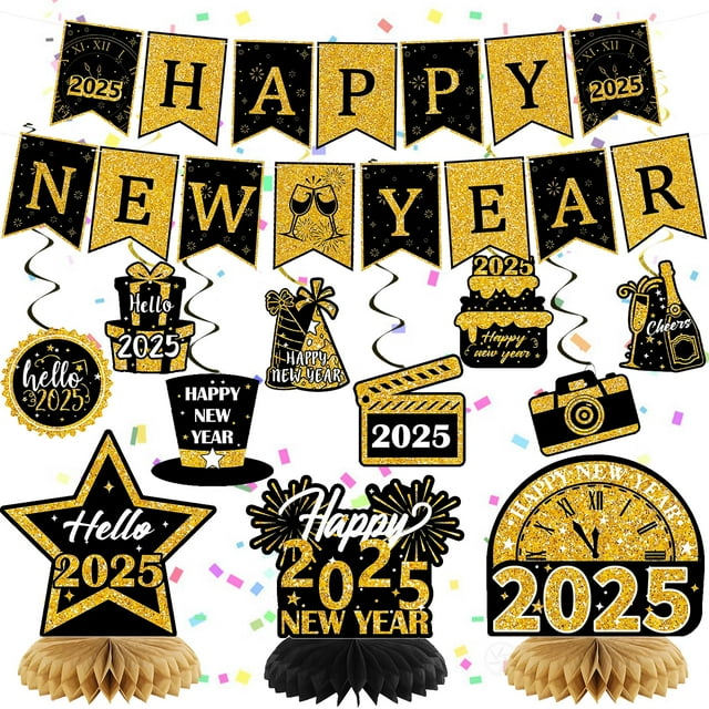 Happy New Year Eve 2025 Party BSL1 Decorations, Include Banner,Hanging