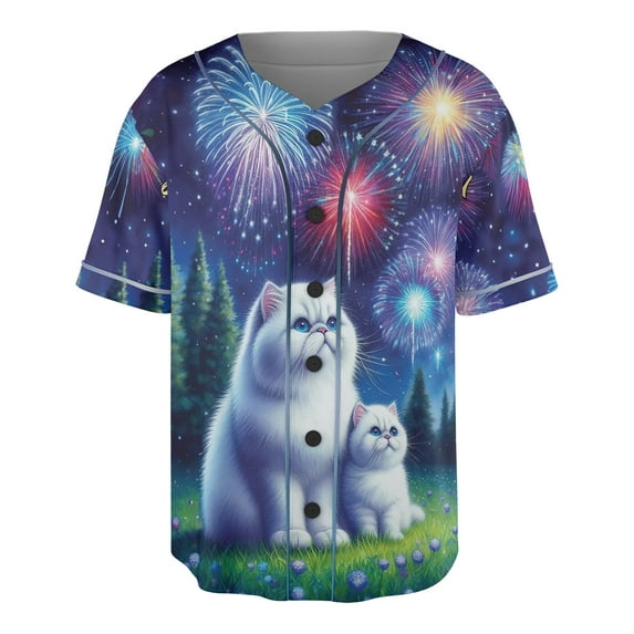 Happy New Year Exotic Shorthair Family Cheer Winter Midnight Firework All Over Print 3D Baseball Shirt Cat Lover Kitten Owner Gifts Softball Sport - 02025