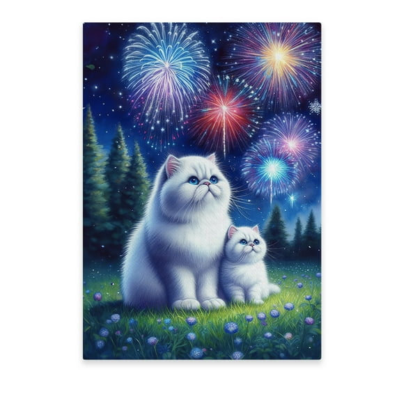 Happy New Year Exotic Shorthair Family Cheer Winter Midnight Firework Vertical Matte Canvas Poster Cat Lover Kitten Owner Gifts Wall Art Home Decor - 02025