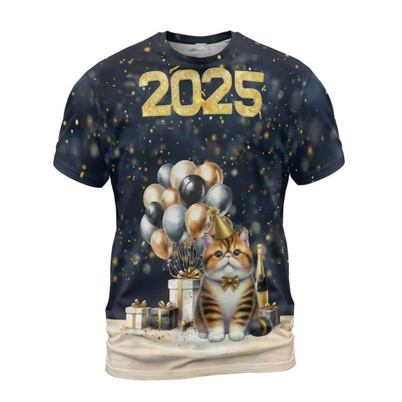 Happy New Year Exotic Shorthair Welcome 2025 Balloon Firework Party All Over Print 3D Shirt Unisex Merch Cat Lover Kitten Owner Gifts - 01014
