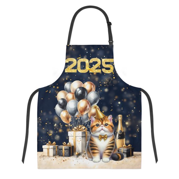 Happy New Year Exotic Shorthair Welcome 2025 Balloon Firework Party Apron Cat Lover Kitten Owner Gifts for Cooking Grilling Baking Painting Gardening - 01014