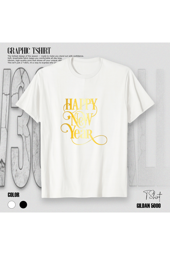 Happy New Year Festive Celebration Seasonal Cheer Graphic Art Unisex T-Shirt, up to size 5XL