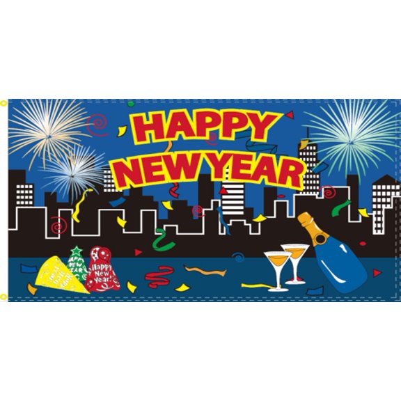 Happy New Year Fireworks 3'x5' Flag Rough Tex 100D