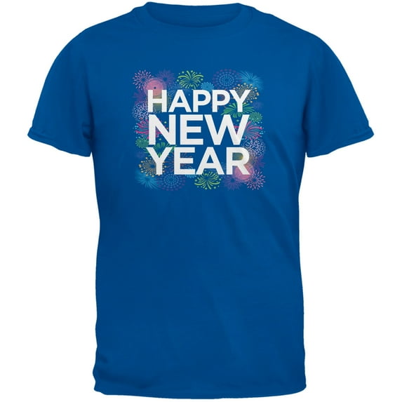 Happy New Year Fireworks Blue Youth T-Shirt - Youth Large
