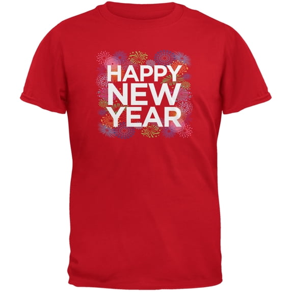 Happy New Year Fireworks Red Adult T-Shirt - 2X-Large