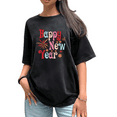 thumbnail image 1 of Happy New Year Fireworks Theme Graphic Tee T Shirt Top Colorful Party Tops Short Sleeve Round Neck Black S-2XL Plus Size, 1 of 5