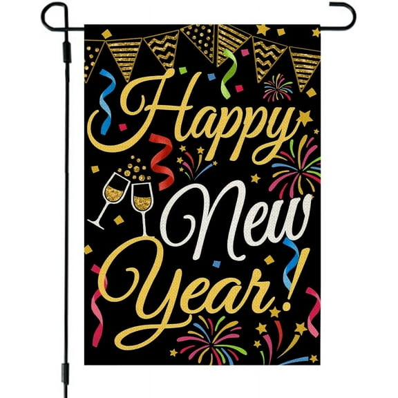 Happy New Year Garden Flag 12X18 Inch Small Double Sided for Outside Yard Winter Holiday Seasonal Party Decor