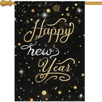 Happy New Year Garden Flag 28x40 Double Sided Vertical, Burlap Large Celebration Confetti Welcome New Year Yard Flag Sign Holiday Winter House Outdoor Outside Decorations (ONLY FLAG)