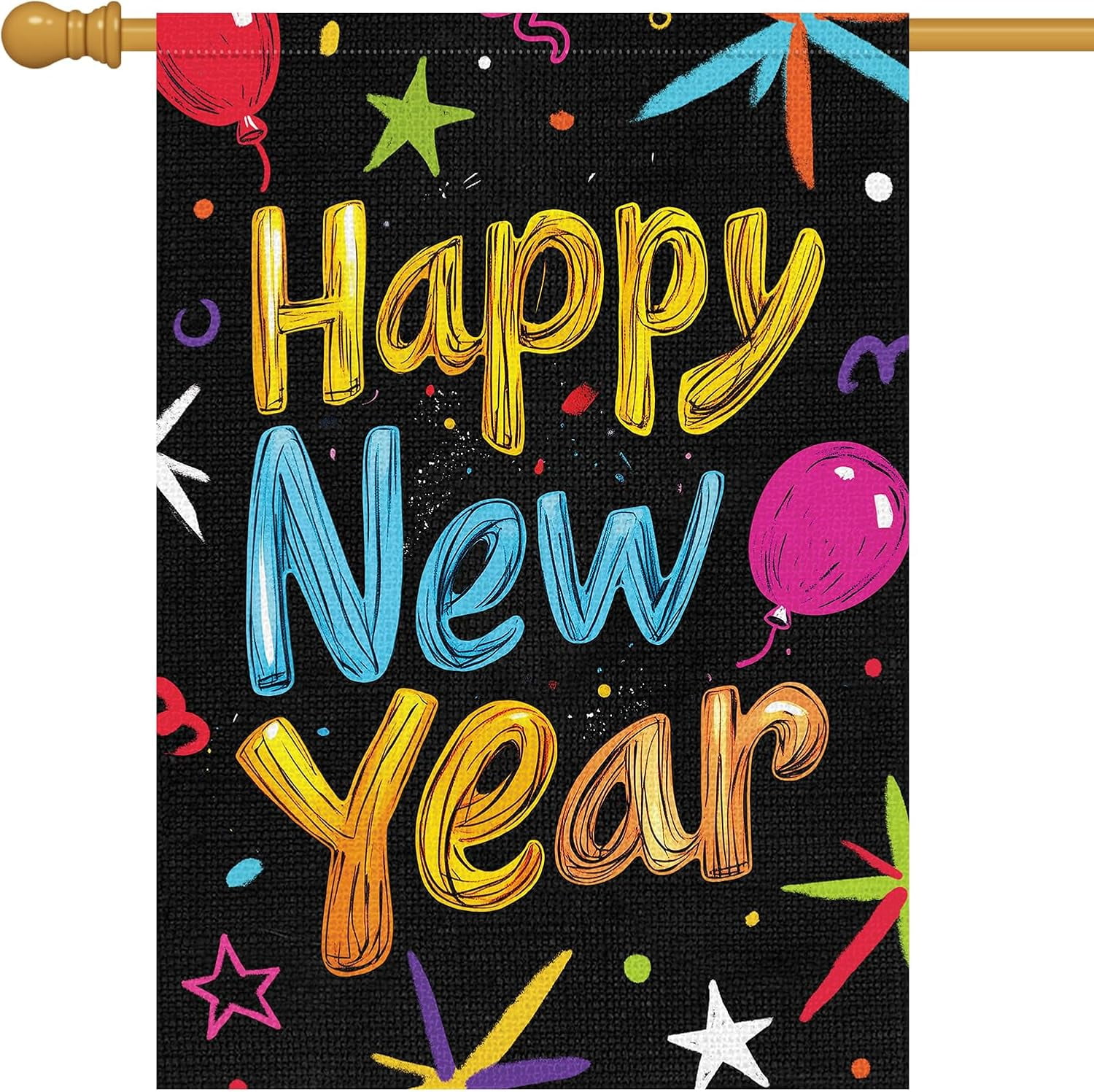 Happy New Year Garden Flag 28x40 Inch Double Sided Ballon Small Burlap Welcome Winter Holiday Yard Outdoor Flag Outside House Decoration (Only Flag)