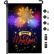 Happy New Year Garden Flag |Bonus Flag Pole, Wind Clip Included, Premium Fabric, Double Sided Design Yard Flag| 12.5 x 18