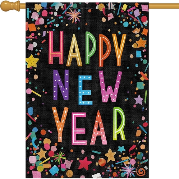 Happy New Year Garden Flag Double Sided 12x18 Inch Small Burlap Party Welcome Winter Holiday Yard Outdoor Flag Outside House Decor (Only Flag)
