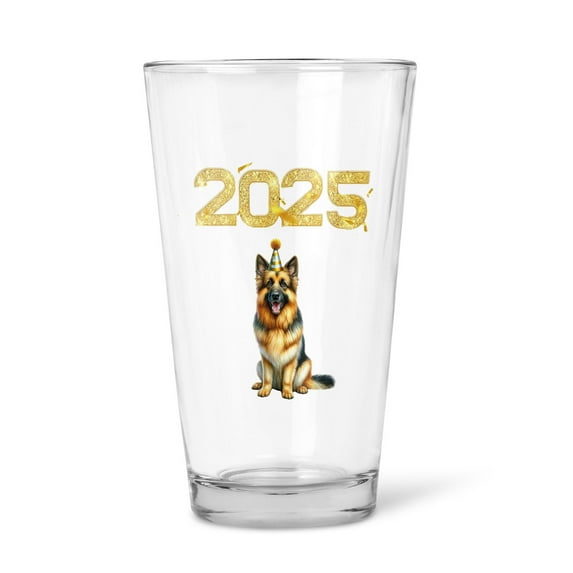 Happy New Year German Shepherd Welcome 2025 Balloon Firework Party 16oz Pint Beer Glass Mug Alsatian Dog Lover Gifts Beer Glasses Cup - 01014