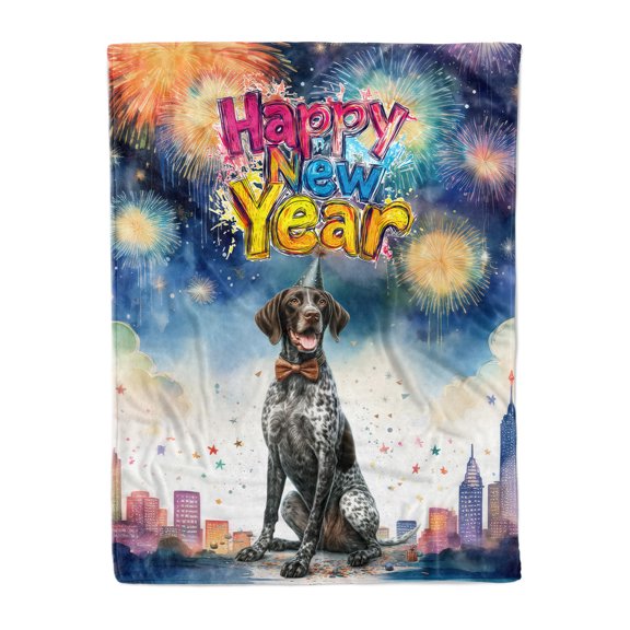 Happy New Year with German Shorthaired Pointer Fireworks Holiday Xmas Winter 2025 Cozy Fleece Blanket GSP Lover Dog Gift Warm Soft Throw Blanket - 00025