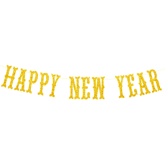 Happy New Year Glitter Banner, Gold, New Year's Eve Party Decoration