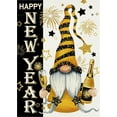 thumbnail image 1 of Happy New Year Gnome Decorative Garden Flag, Celebration Champagne Fireworks Stars Yard Outside Decorations, 2025 Black Gold Outdoor Small Burlap Home Decor Double Sided 12.5x18, 1 of 1
