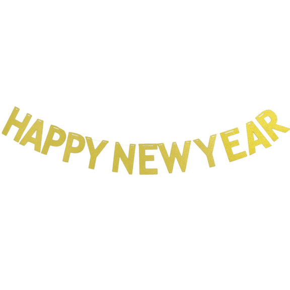 Happy New Year Gold Glitter Banner, Party Decoration, New Year's Eve Garland