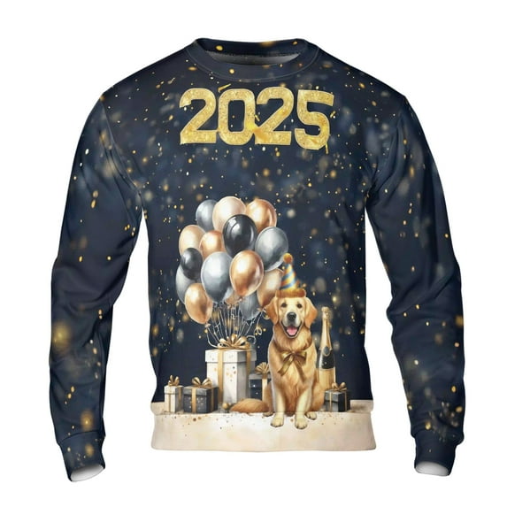 Happy New Year Golden Retriever Welcome 2025 Balloon Firework Party All Over Print 3D Sweatshirt Unisex Merch Goldens Dog Lover Gifts Idea - 01014