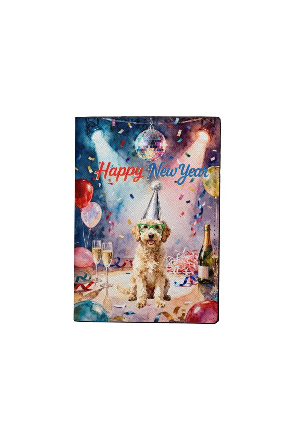Happy New Year Goldendoodle Chills on Year-End Party Travel Passport Wallet Doodle Dog Lover Gifts Idea PU Leather Passport Holder Cover - 12023