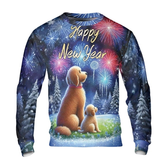 Happy New Year Goldendoodle Family Cheer Winter Midnight Firework All Over Print 3D Sweatshirt Unisex Merch Doodle Dog Lover Gifts Idea - 02025