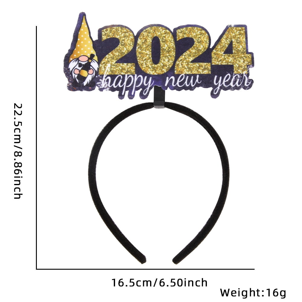 Happy New Year Hair Clasp 2024 New Year Gnome Headband 2024 Party