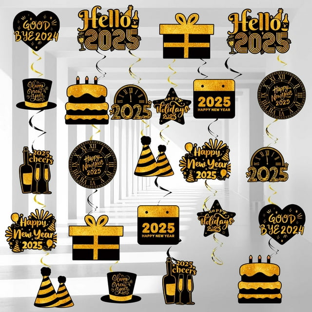 Happy New Year Hanging Swirls, 57 BSL1 Pcs Happy New Year Decorations ...