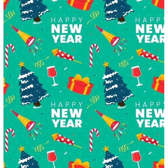 Happy New Year Hats, Fireworks, Presents, Christmas Tree Pattern Edible Image Chocolate Transfer Sheet, by Tnct.