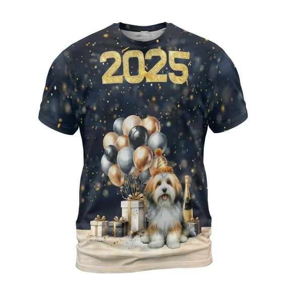 Happy New Year Havanese Welcome 2025 Balloon Firework Party All Over Print 3D Shirt Unisex Merch Havanese Dog Lover Gifts Idea - 01014