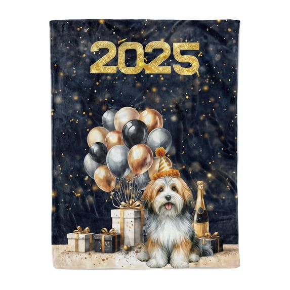 Happy New Year Havanese Welcome 2025 Balloon Firework Party Cozy Fleece Blanket Havanese Dog Lover Gifts Idea Warm Soft Throw Blanket - 01014