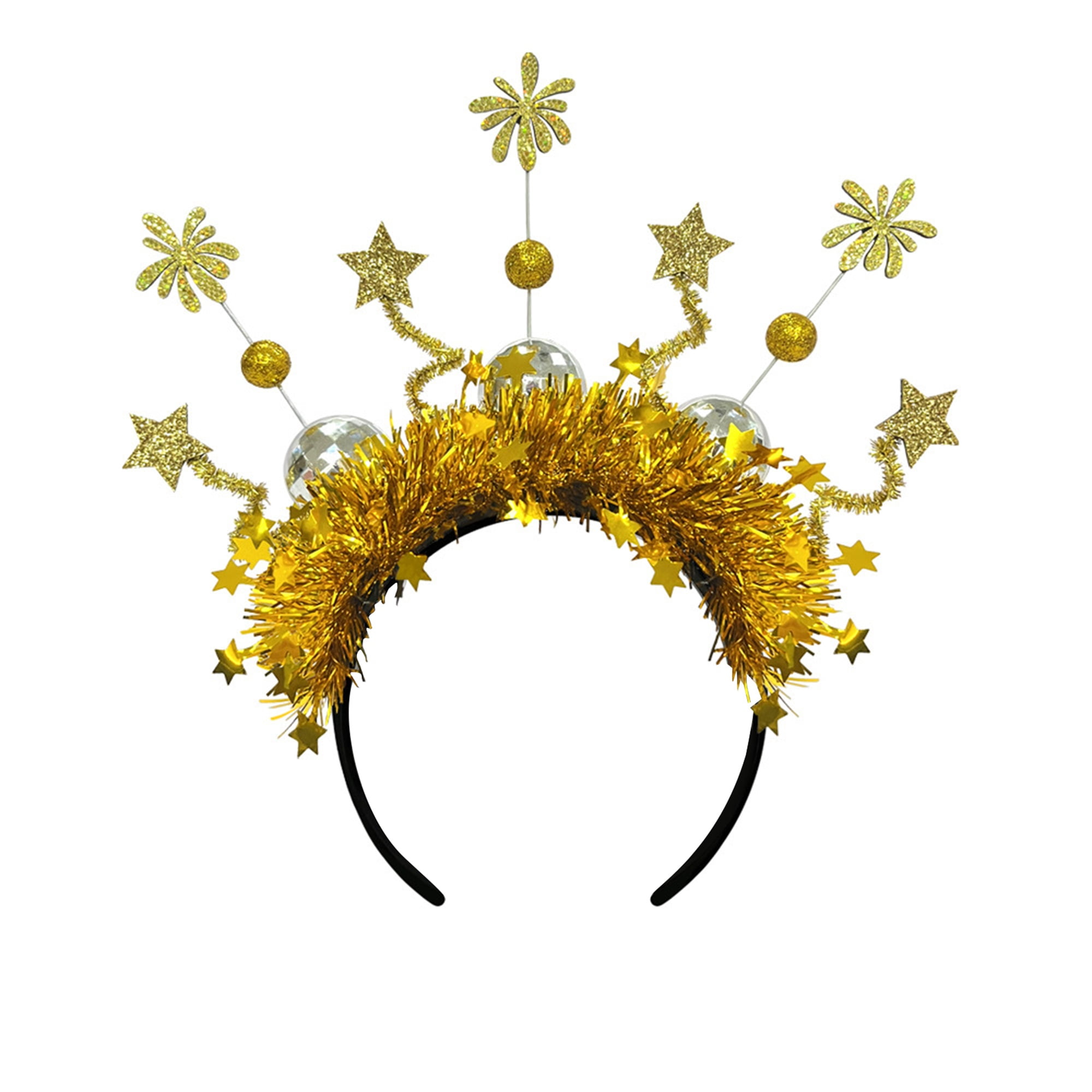 Happy New Year Headband Glitter Star Disco Ball Crown Hair Hoop Women's